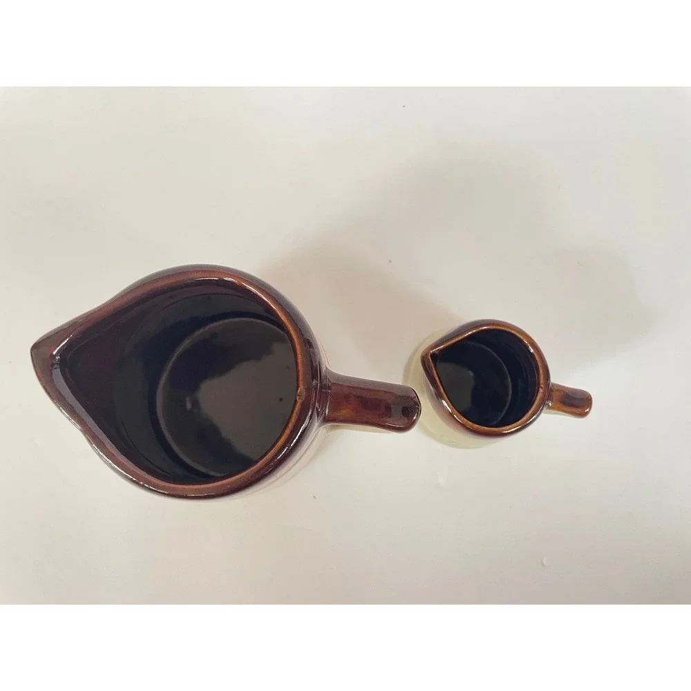 Vintage Ceramic Measuring Pitcher Set 1 Cup and 1/4 Cup Brown Stoneware